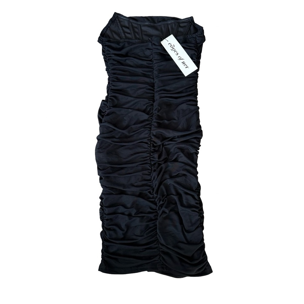 Strapless Mesh Ruched Bodycon Corset Mini Dress Black Womens Medium - Picture 5 of 8